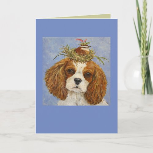 Charlotte the Cavalier with Carolina wren card