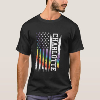 Charlotte United States Distressed Rainbow w US Fl T-Shirt