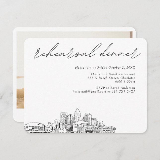 Charlotte Wedding Elegant Rehearsal Enclosure Card (Front/Back)