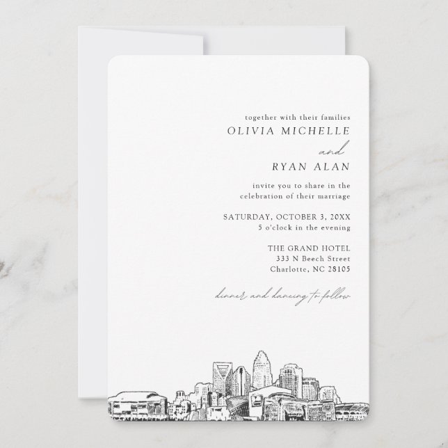 Charlotte Wedding Elegant Skyline Invitation (Front)