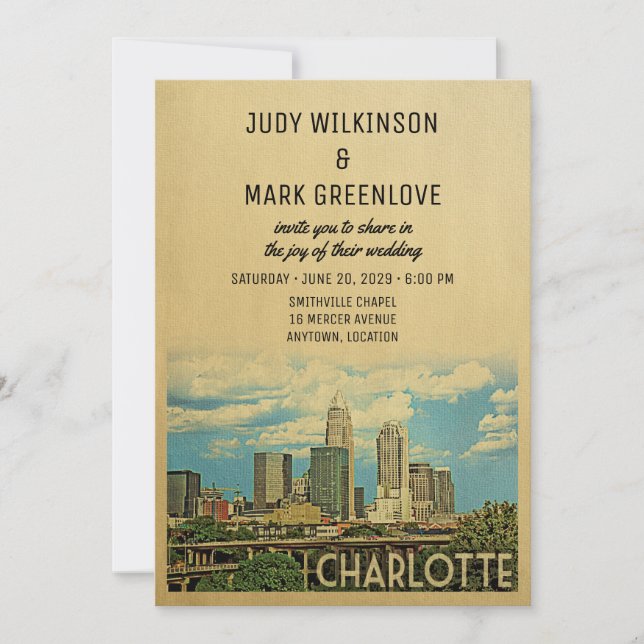 Charlotte Wedding Invitation North Carolina (Front)