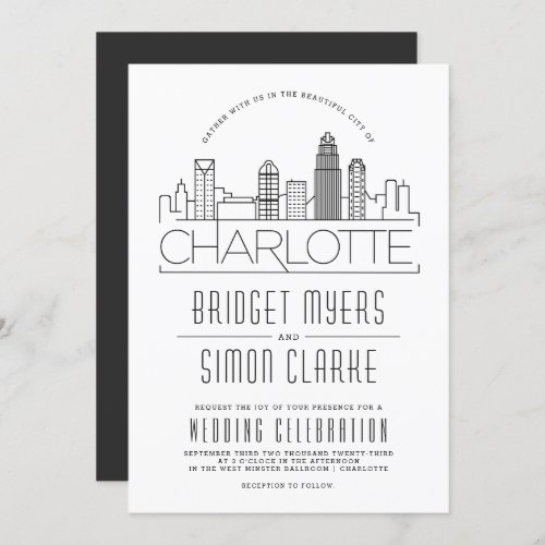 Charlotte Wedding  Stylized Skyline Invitation