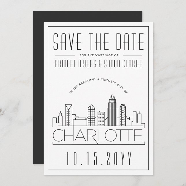 Charlotte Wedding | Stylized Skyline Save the Date Invitation (Front/Back)