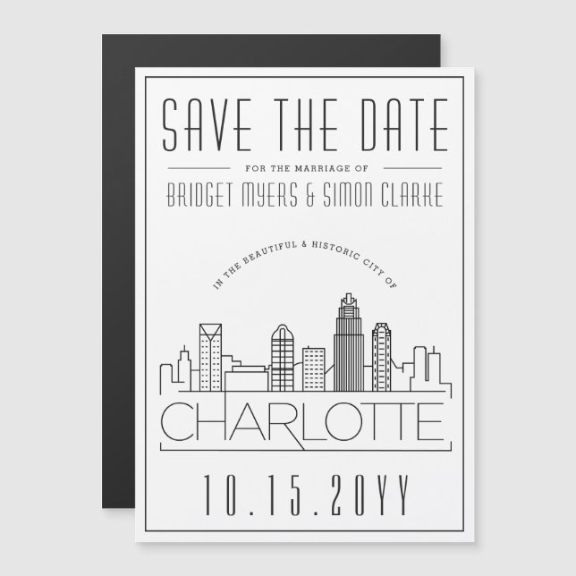 Charlotte Wedding | Stylized Skyline Save the Date Magnetic Invitation (Front/Back)