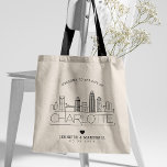 Charlotte Wedding | Stylized Skyline Tote Bag<br><div class="desc">A unique wedding tote bag for a wedding taking place in the beautiful city of Charlotte,  North Carolina.  This tote features a stylized illustration of the city's unique skyline with its name underneath.  This is followed by your wedding day information in a matching open lined style.</div>