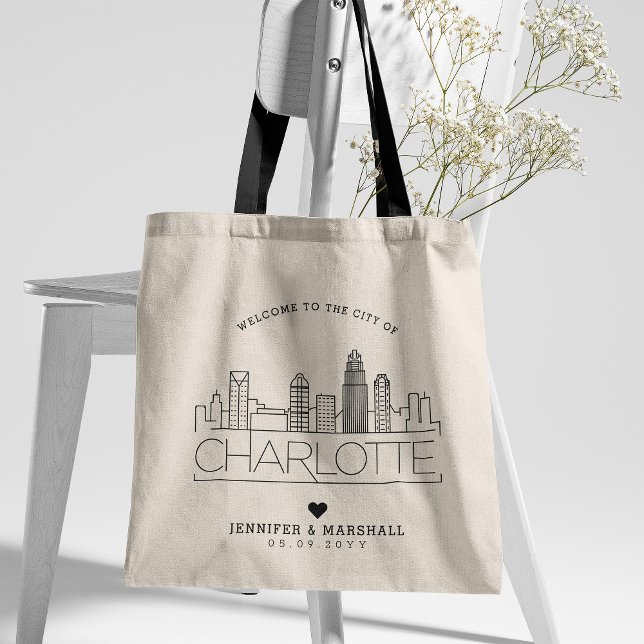 Charlotte Wedding | Stylized Skyline Tote Bag (Creator Uploaded)