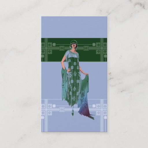 Customizable Charlotte's Shawl: 1920s Fashion in Blue &amp; Green Business Card Template