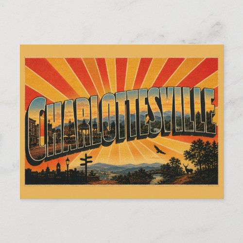 Charlottesville VA Blue Ridge River Downtown Art Postcard