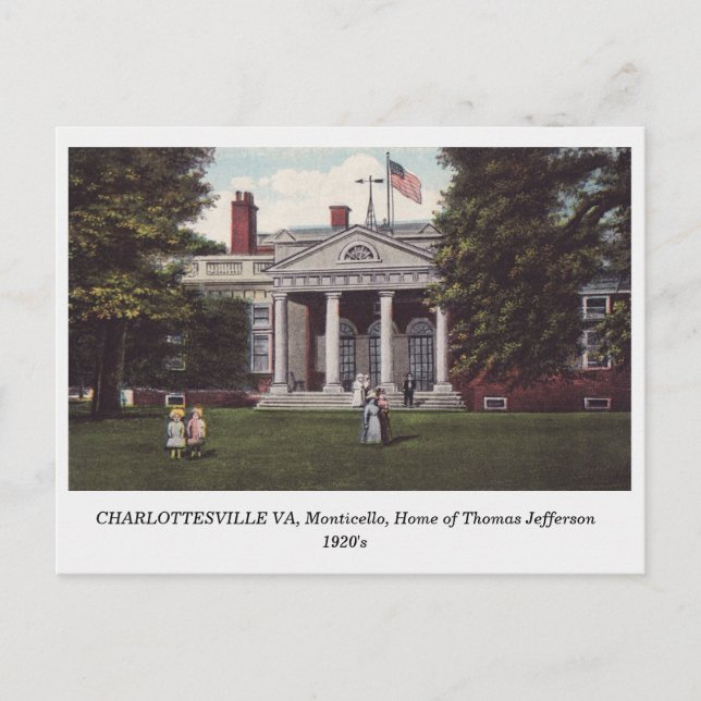Charlottesville VA, Thomas Jefferson Home postcard (Front)