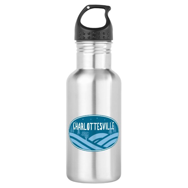 Charlottesville Virginia Outdoors Stainless Steel Water Bottle (Front)