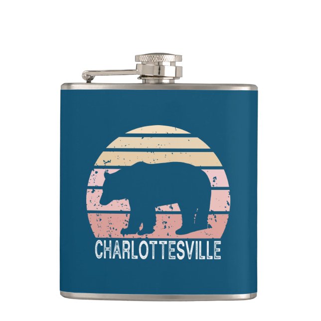 Charlottesville Virginia Retro Bear Flask (Front)