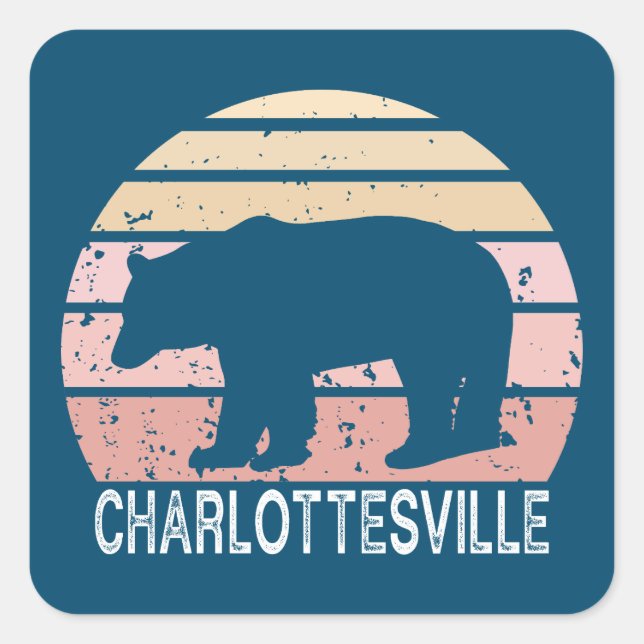Charlottesville Virginia Retro Bear Square Sticker (Front)