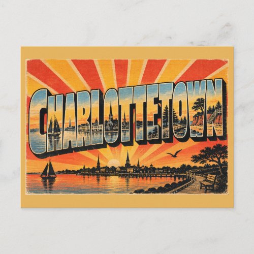 Charlottetown PEI Harbour Waterfront Park Art Postcard