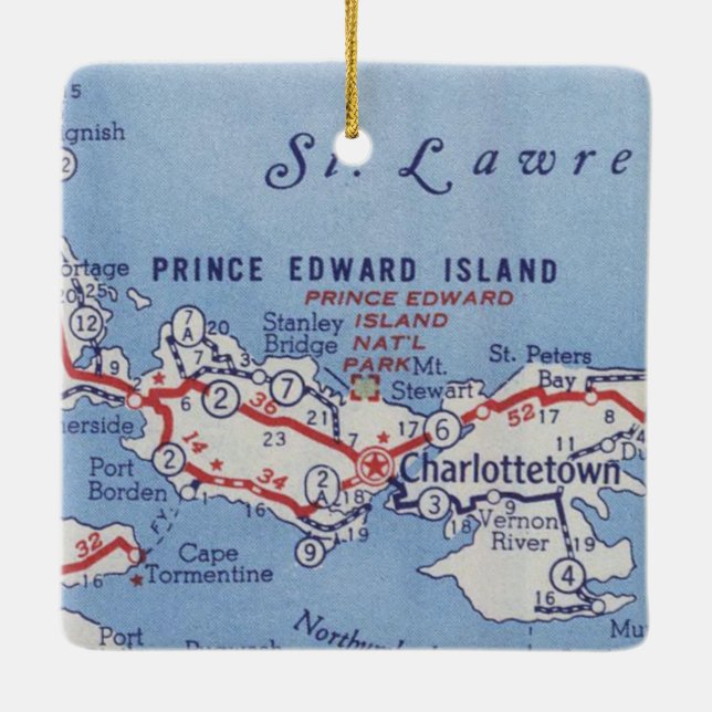 Charlottetown PEI Vintage Map Ceramic Ornament (Back)