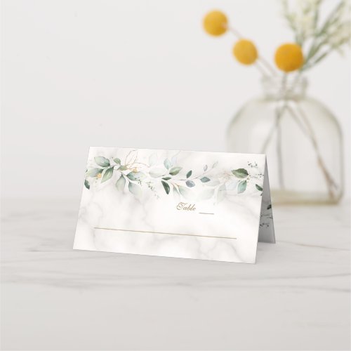 Charm Airy Greenery Marble Table Number   Place Card