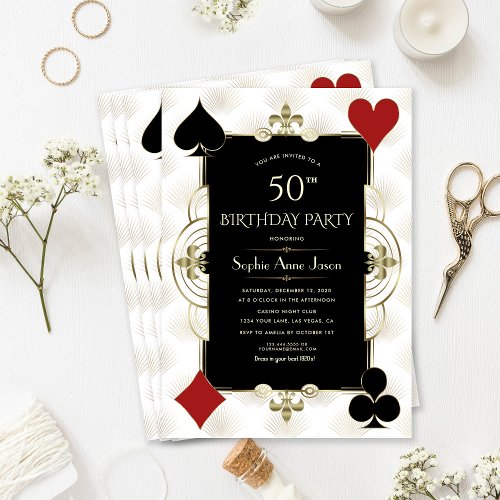 Charm Art Deco Casino Poker Woman 50th Birthday  Invitation