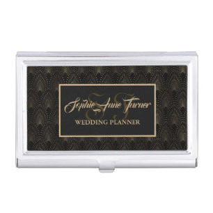Charm Art Deco Style Gold Monogram Wedding Planner Business Card Case
