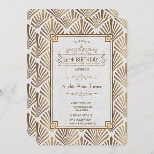Charm Art Deco White Gatsby 50th Birthday Party Invitation