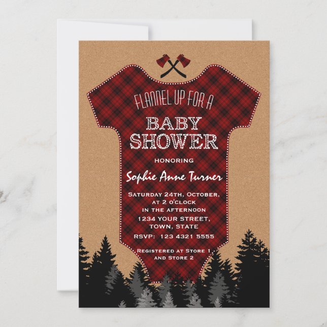 Charm Baby Suit Lumberjack Red Buffalo Baby Shower Invitation (Front)