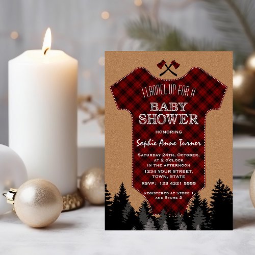 Charm Baby Suit Lumberjack Red Buffalo Baby Shower Invitation