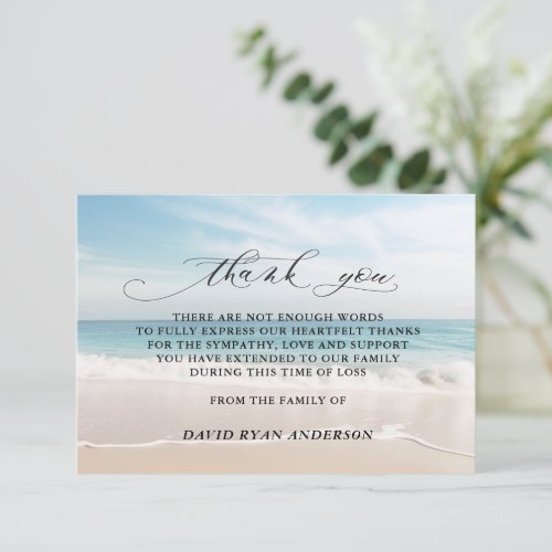 Charm Beach Ocean View Photo In Loving Memory  Thank You Card