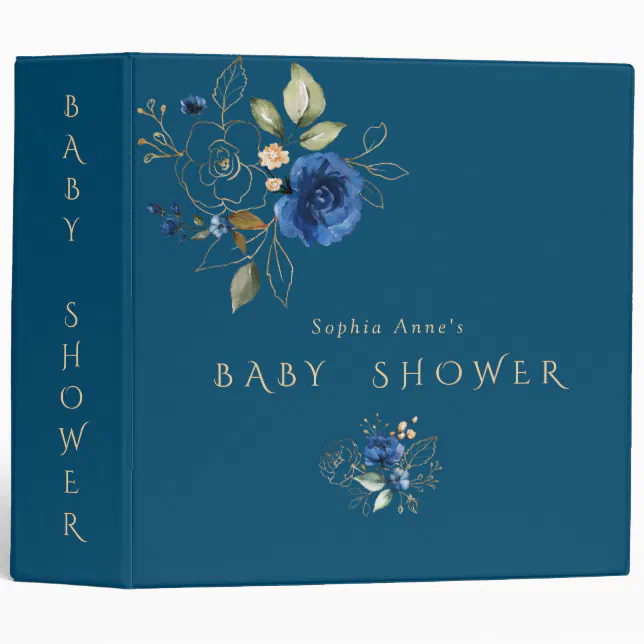 Charm Blue Gold Flowers Baby Shower Photo Album 3 Ring Binder Zazzle