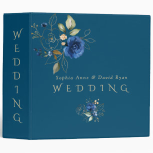 Charm Blue Gold Flowers Wedding Photo Album 3 Ring Binder