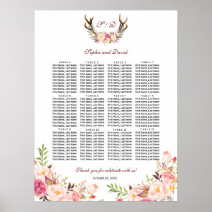Charm Blush Flowers Antlers Wedding Seating Chart