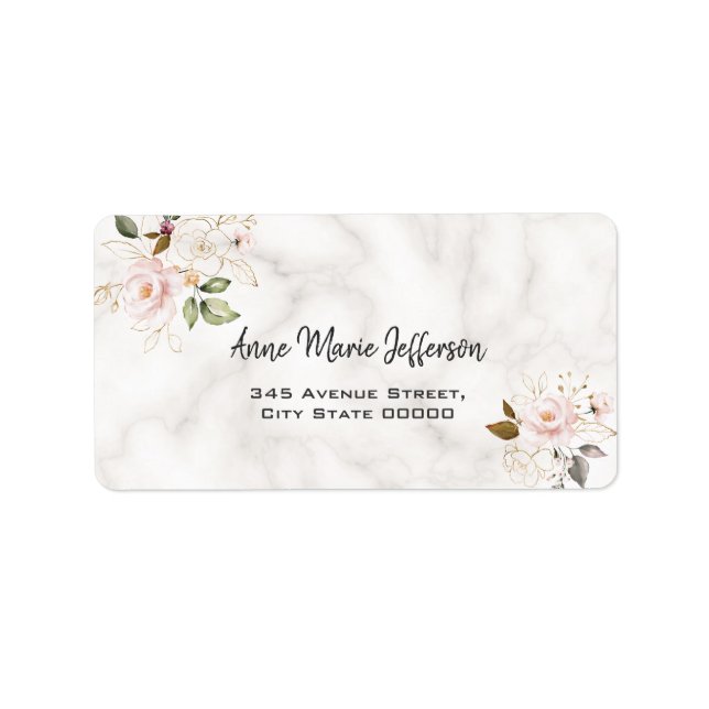 Charm Blush Gold Flowers Monogram Wedding Label (Front)