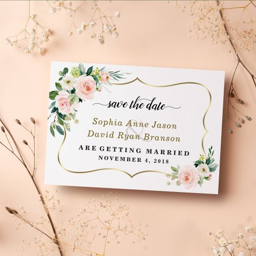 Charm Blush Ivory Flowers Wedding Calligraphy Save The Date