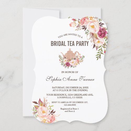 Charm Blush Pink Floral Bridal Shower Tea Party Invitation