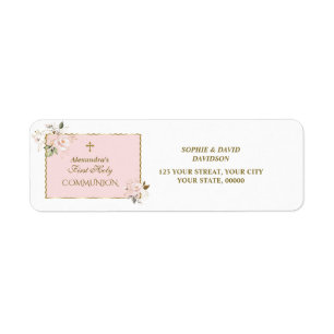 Charm Blush Pink Gold Floral Holy Communion Label