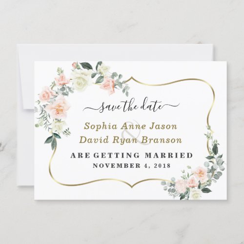 Charm Blush White Flowers Wedding Calligraphy Save The Date