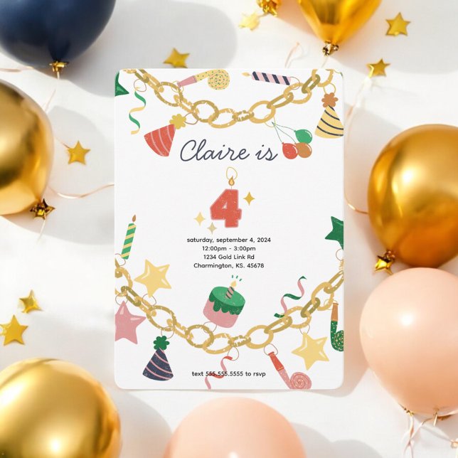 Charm Bracelet 4th Birthday Party Invitation (Creator Uploaded)