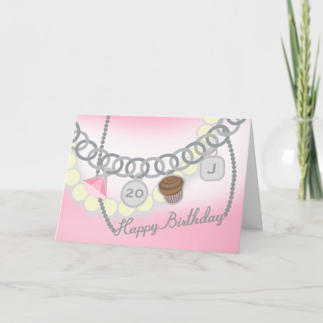 Charm Bracelet & Pearls Jewelry Birthday Card (Front)