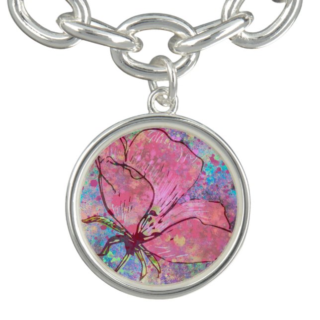 Charm Bracelet with a Pink Flower & Paint Splatter (Design)