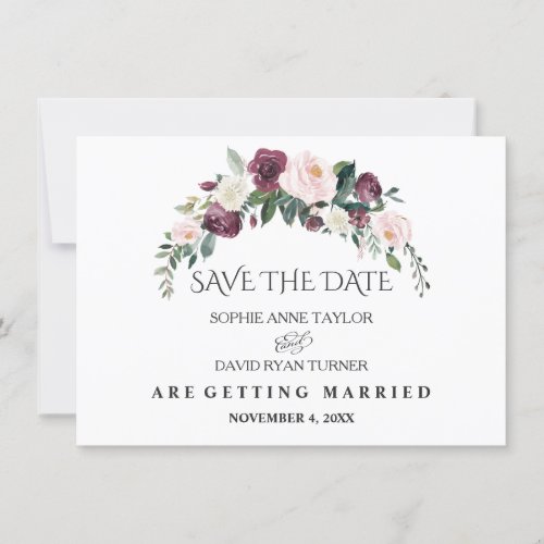 Charm Burgundy Blush Floral Gold Save The Date