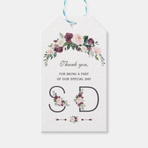 Charm Burgundy Blush Floral Monogram Wedding Gift Tags
