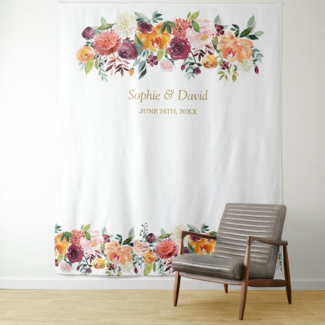 Charm Burgundy Blush Floral Photo Booth Backdrop (In Situ)