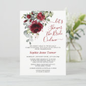 Charm Burgundy Blush Flowers Virtual Bridal Shower Invitation (Standing Front)