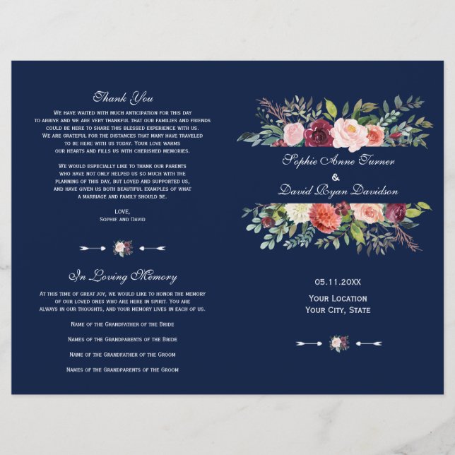 Charm Burgundy Floral Frame Dark Blue Program (Front)