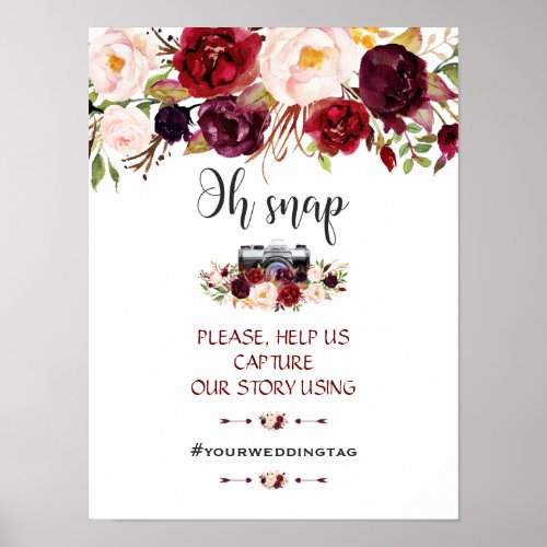 Charm Burgundy Floral Oh Snap Instagram Sign