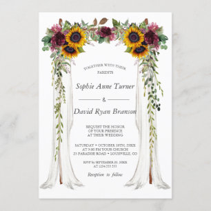 Charm Burgundy Floral Sunflower Canopy Wedding Invitation
