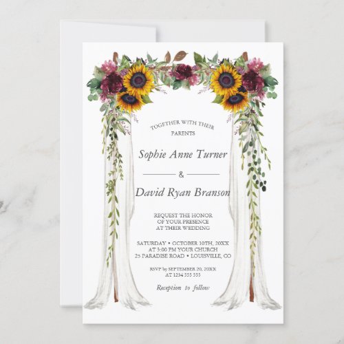 Charm Burgundy Floral Sunflower Canopy Wedding Invitation