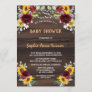 Charm Burgundy Floral Sunflowers Wood Baby Shower Invitation