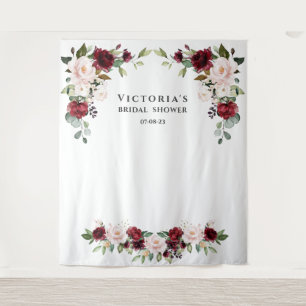 Charm Burgundy Flowers Bridal Shower Photo Prop Tapestry