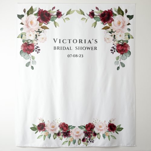 Charm Burgundy Flowers Bridal Shower Photo Prop Tapestry