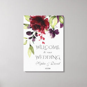 Charm Burgundy Purple Floral Welcome Wedding Sign