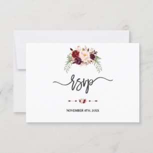 Charm Burgundy Red Marsala Floral Handwriting RSVP