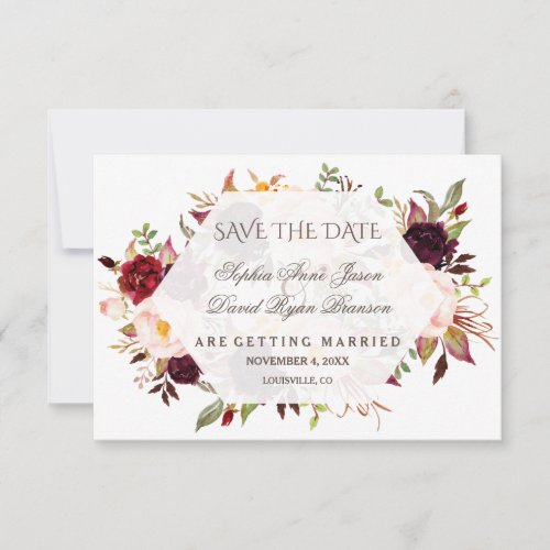 Charm Burgundy Red Marsala Floral Save The Date